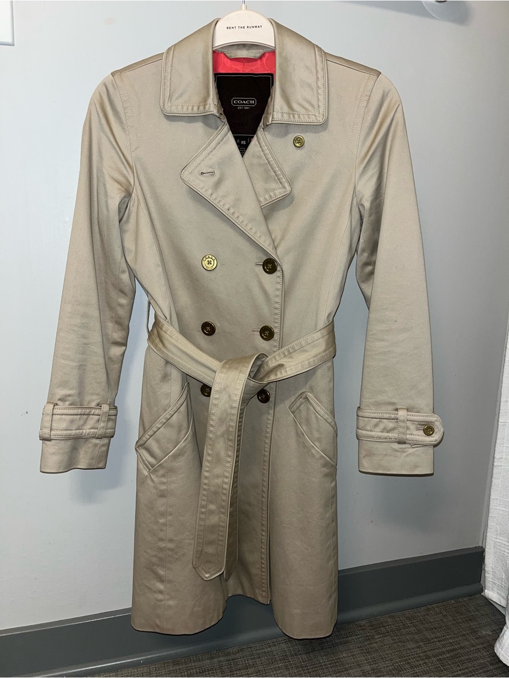 Coach Beige Double-Breasted Trench Coat with Belt